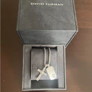David Yurman Silver Jewelry with Cross and Tag Pendants